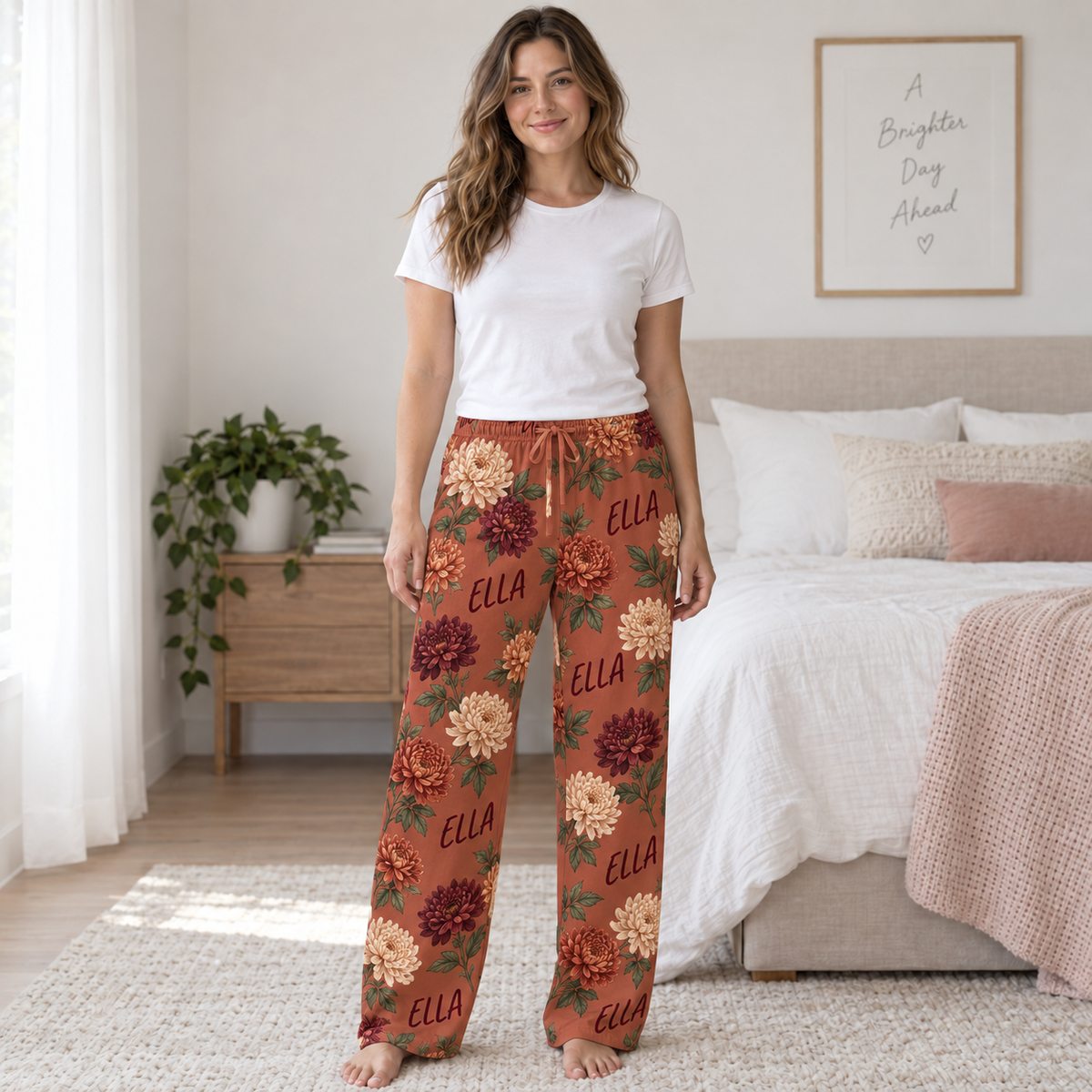 Personalized Birth Flower Pajama Set – Custom Name Floral Sleepwear for Women