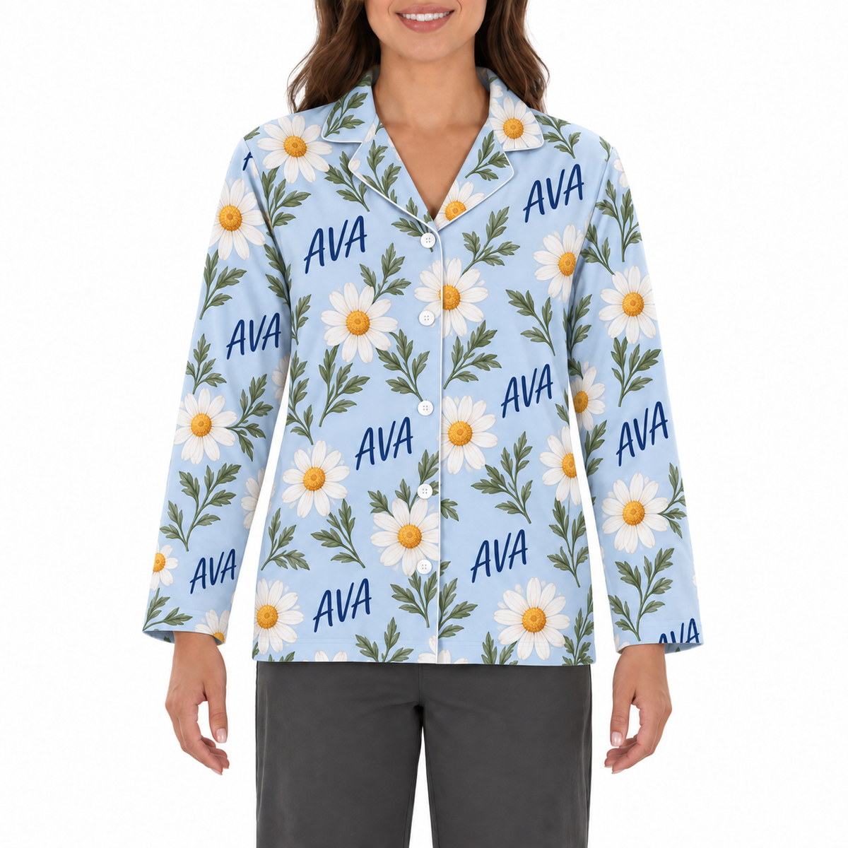Personalized Birth Flower Pajama Set – Custom Name Floral Sleepwear for Women