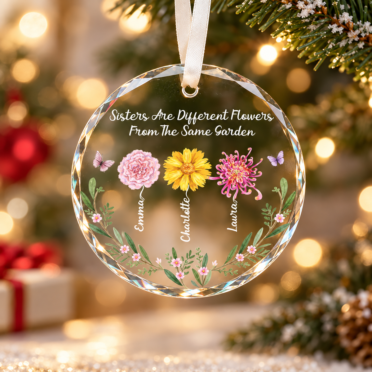 Personalized Sister Birth Flower Ornament | Custom Names & Birth Month Flowers