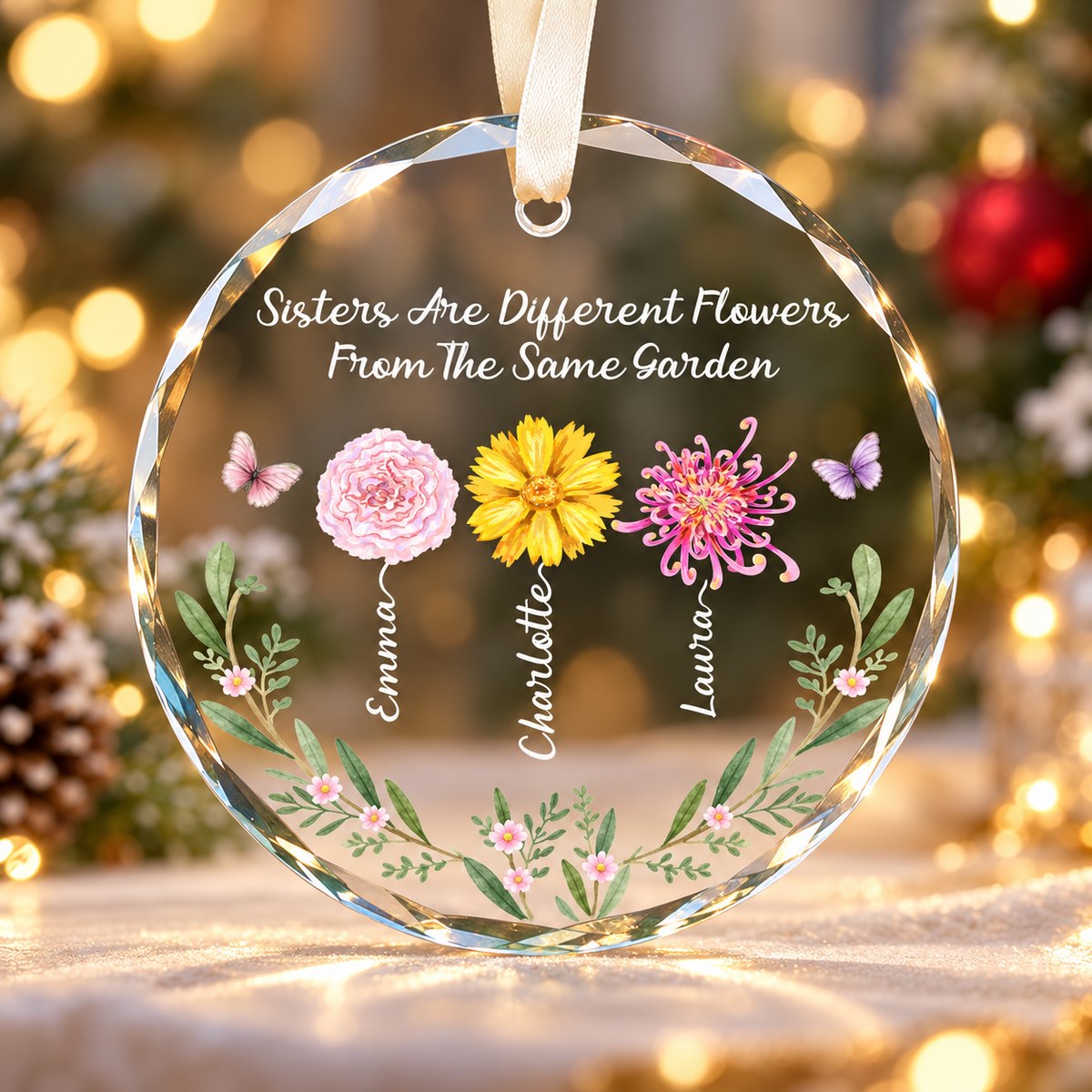 Personalized Sister Birth Flower Ornament | Custom Names & Birth Month Flowers