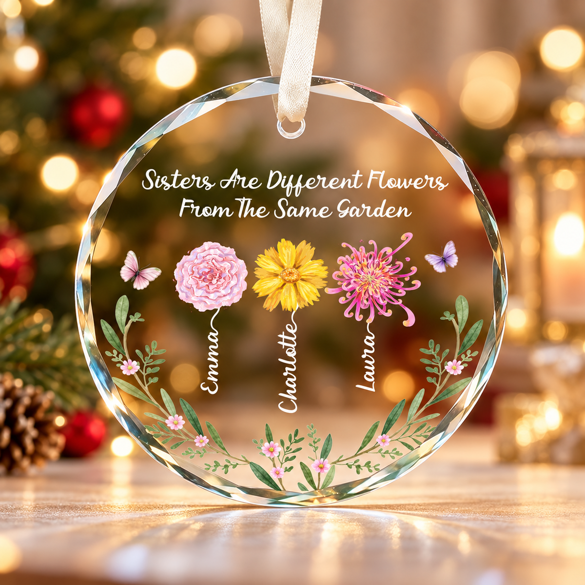 Personalized Sister Birth Flower Ornament | Custom Names & Birth Month Flowers