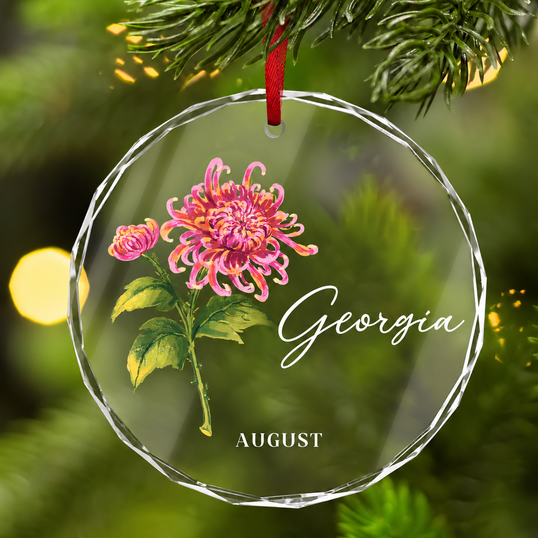 Personalized Birth Flower Glass Ornament | Custom Name Christmas Gift