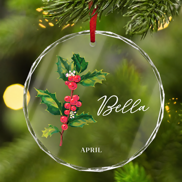 Personalized Birth Flower Glass Ornament | Custom Name Christmas Gift