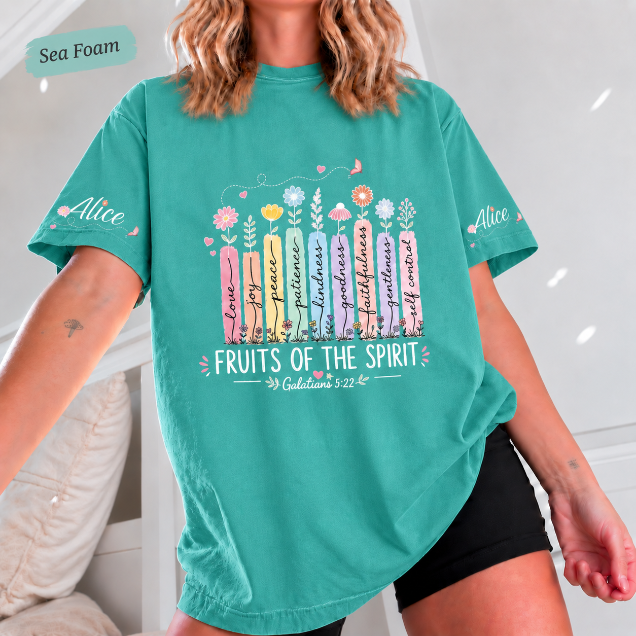 Fruits of the Spirit Tee | Custom Name Sleeve | Comfort Colors 1717