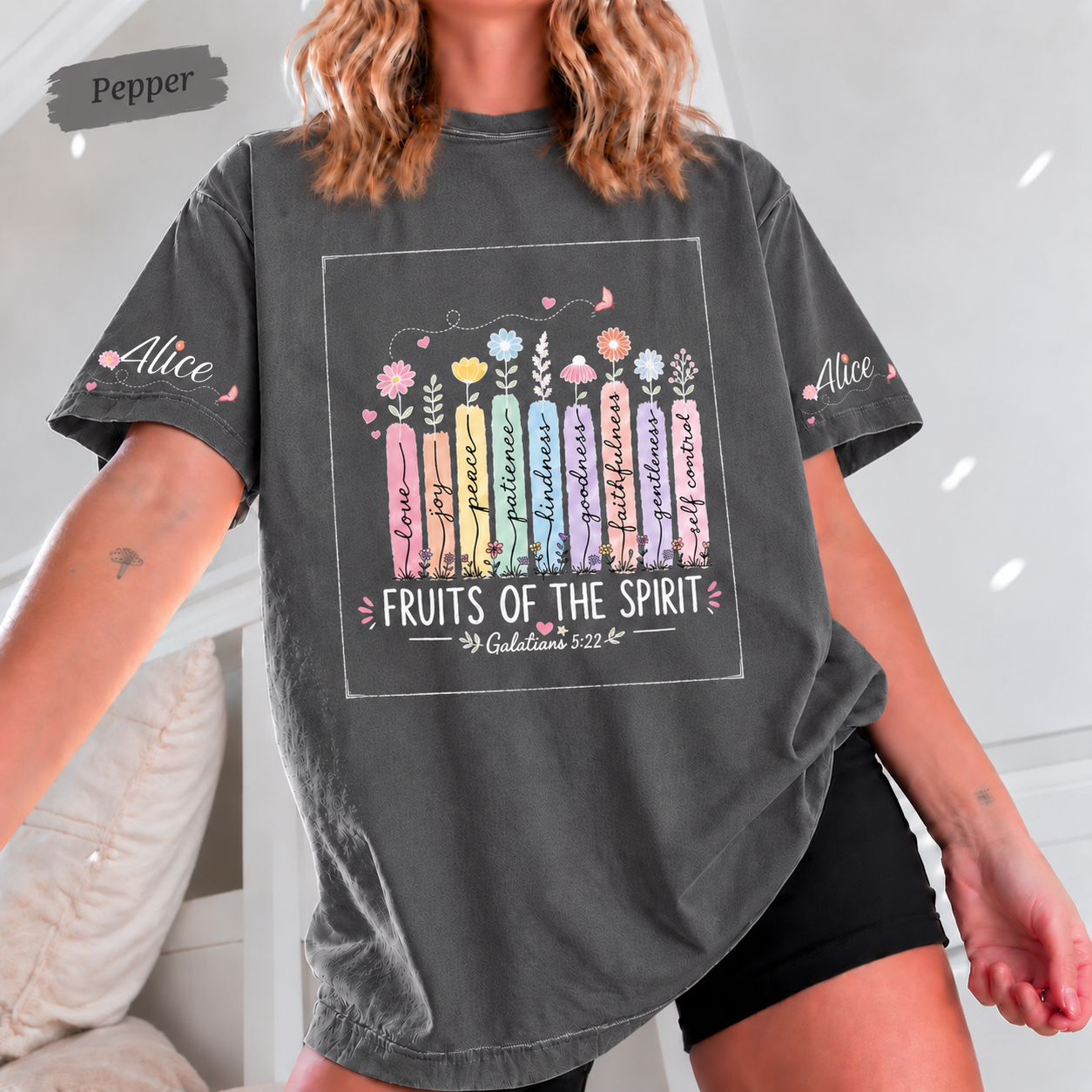 Fruits of the Spirit Tee | Custom Name Sleeve | Comfort Colors 1717