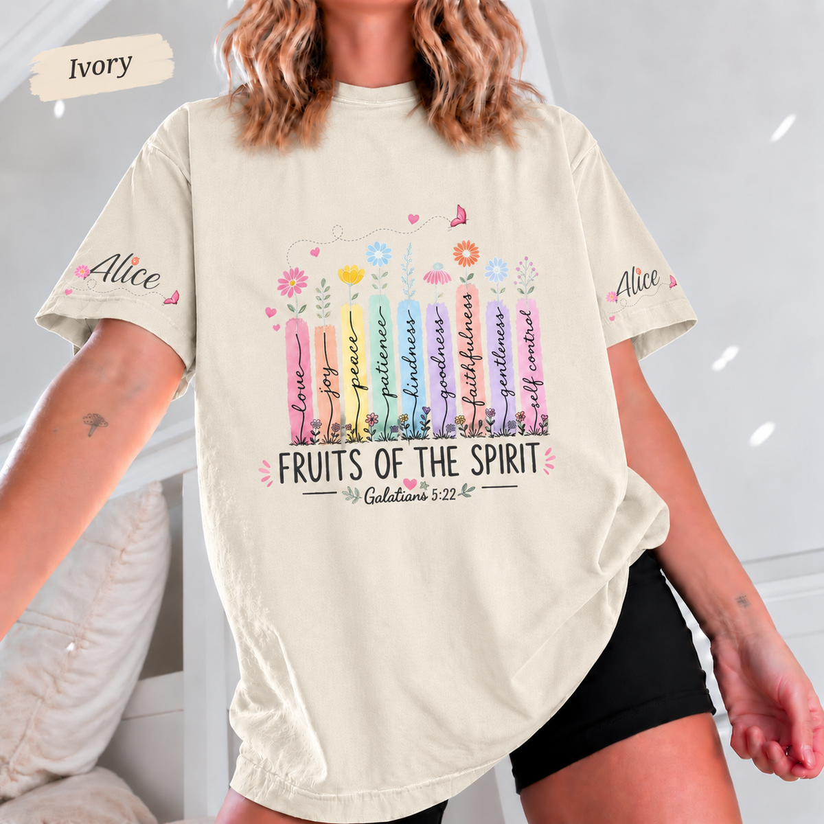 Fruits of the Spirit Tee | Custom Name Sleeve | Comfort Colors 1717