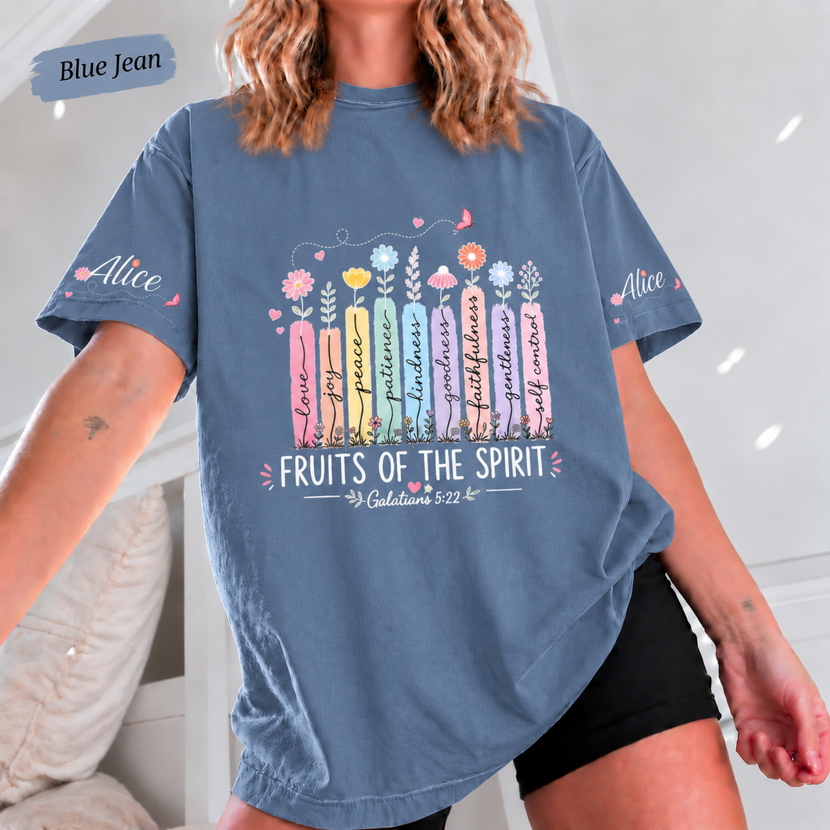 Fruits of the Spirit Tee | Custom Name Sleeve | Comfort Colors 1717