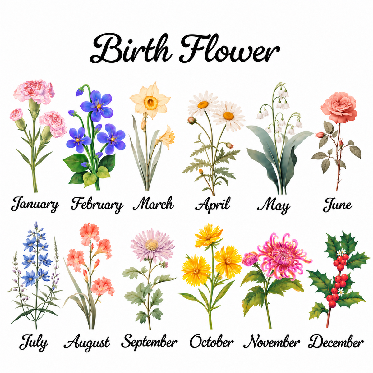 Birth flower month guide for personalized Grandma's Garden planter