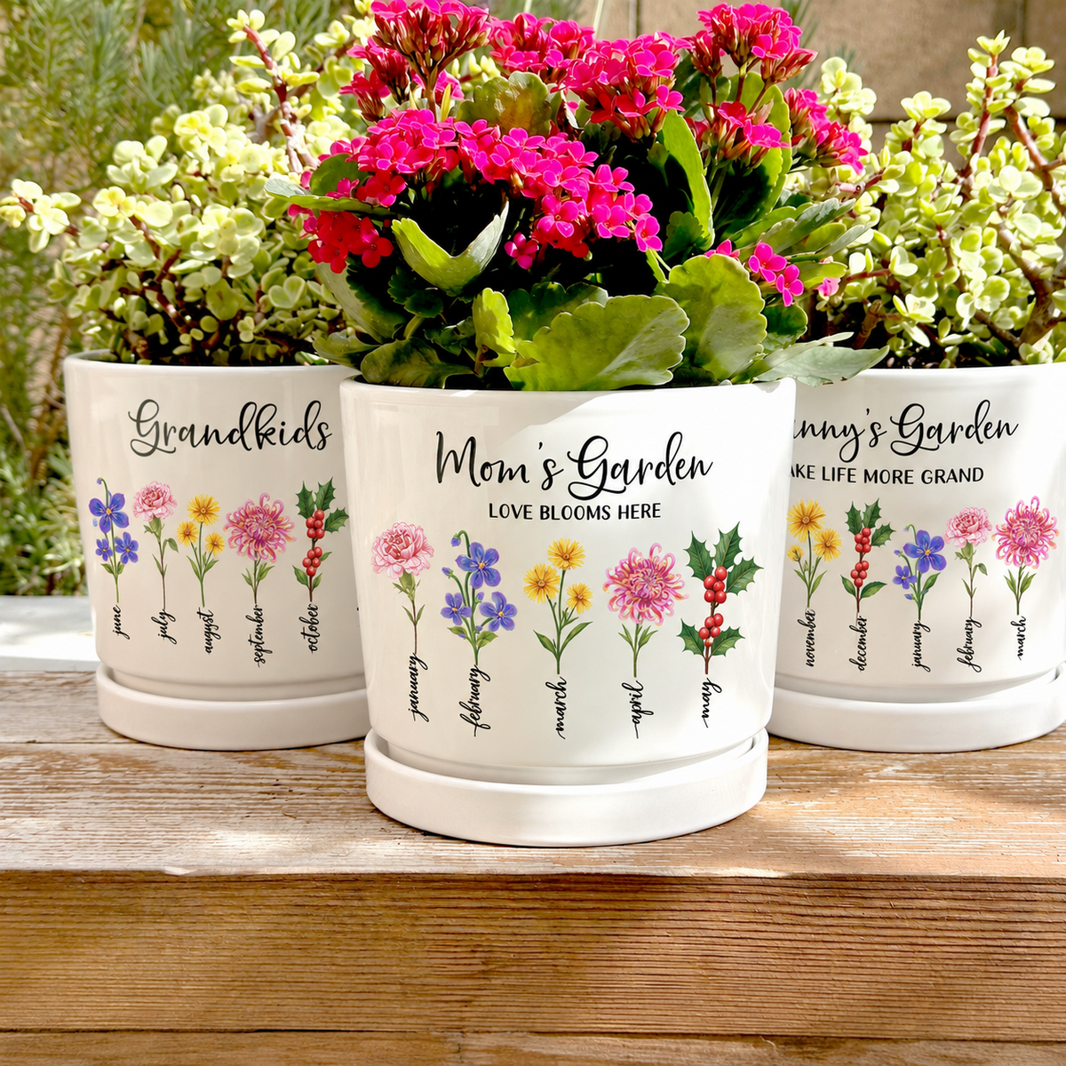 Personalized Grandma's Garden ceramic planter with succulents
