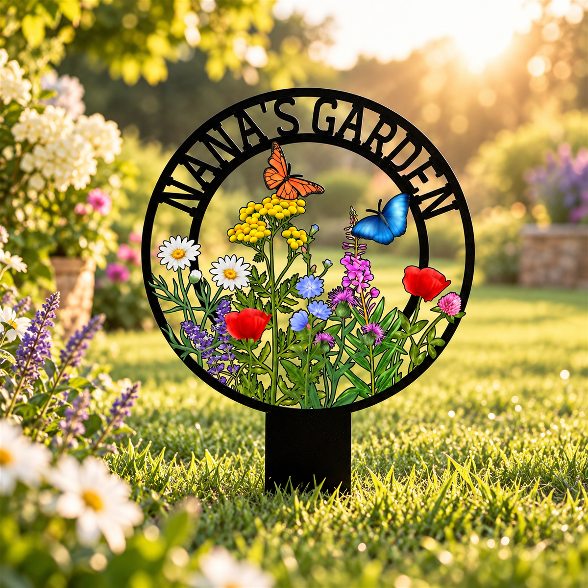 Personalized Nana's Garden flower metal stake sign