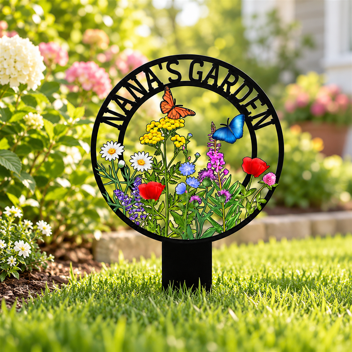 Personalized Nana's Garden floral metal stake sign
