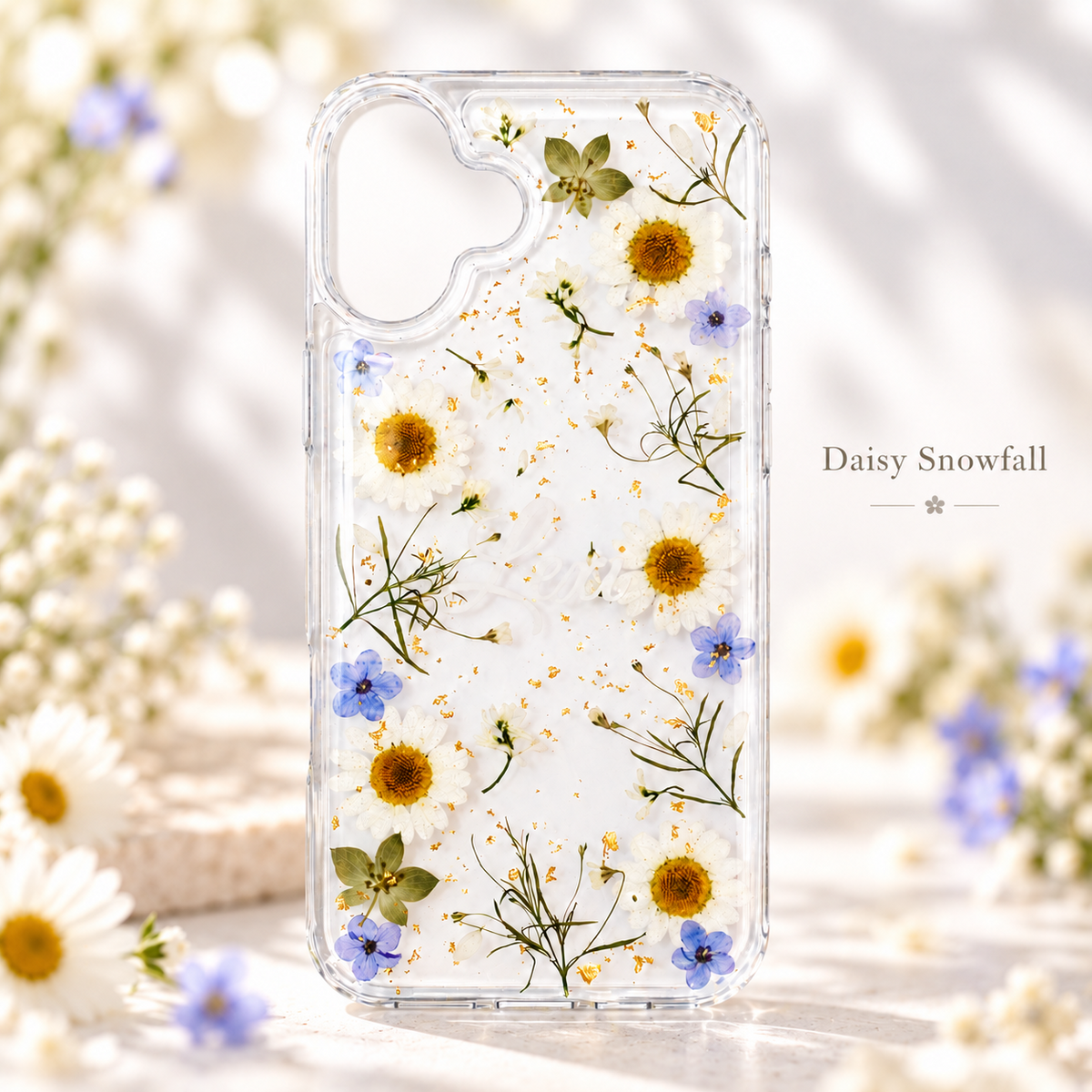 Daisy Snowfall clear floral phone case