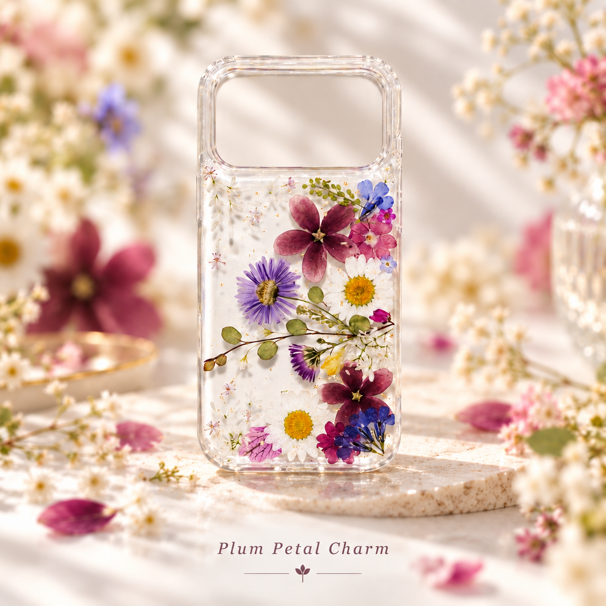 Plum Petal Charm clear floral phone case