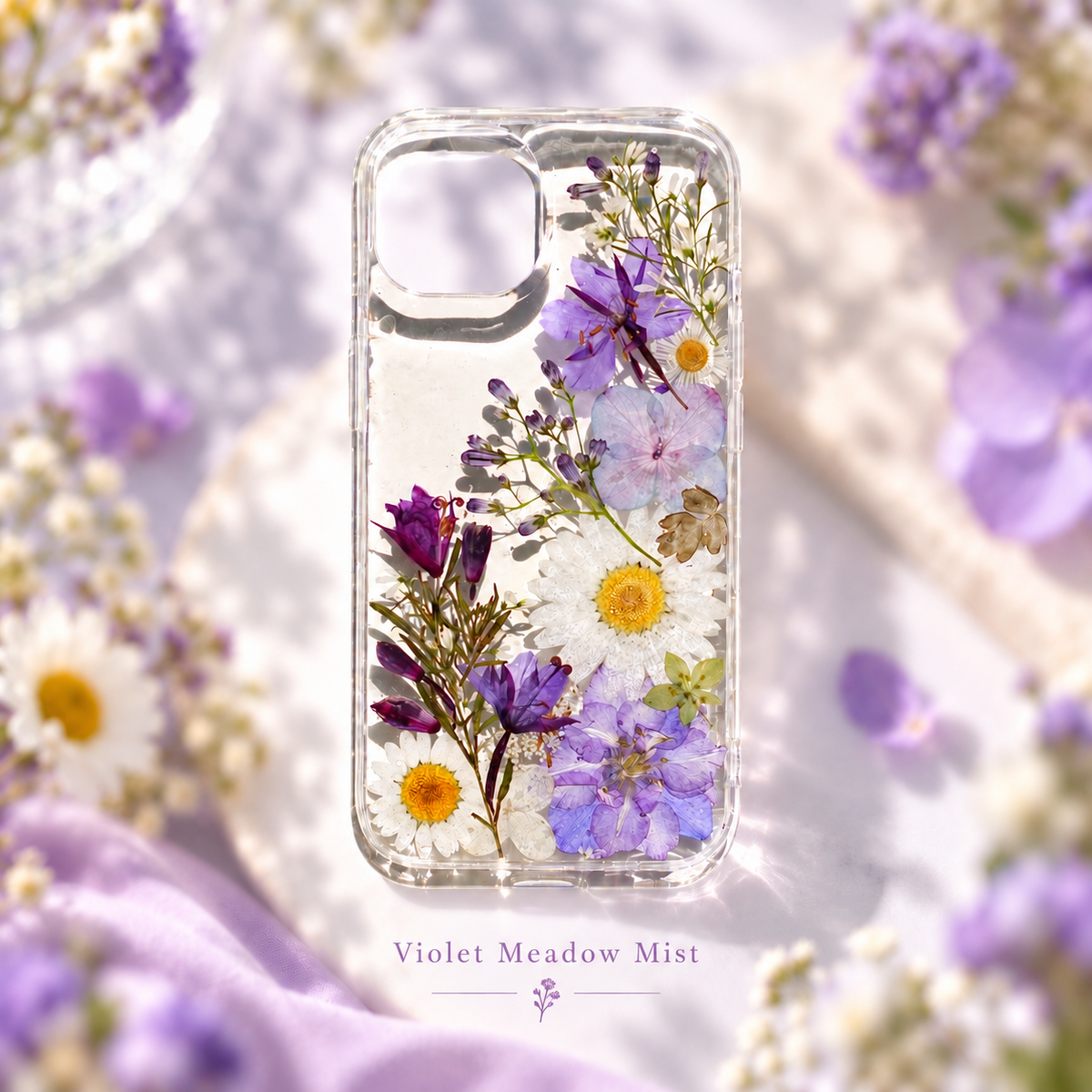 Violet Meadow Mist clear floral phone case