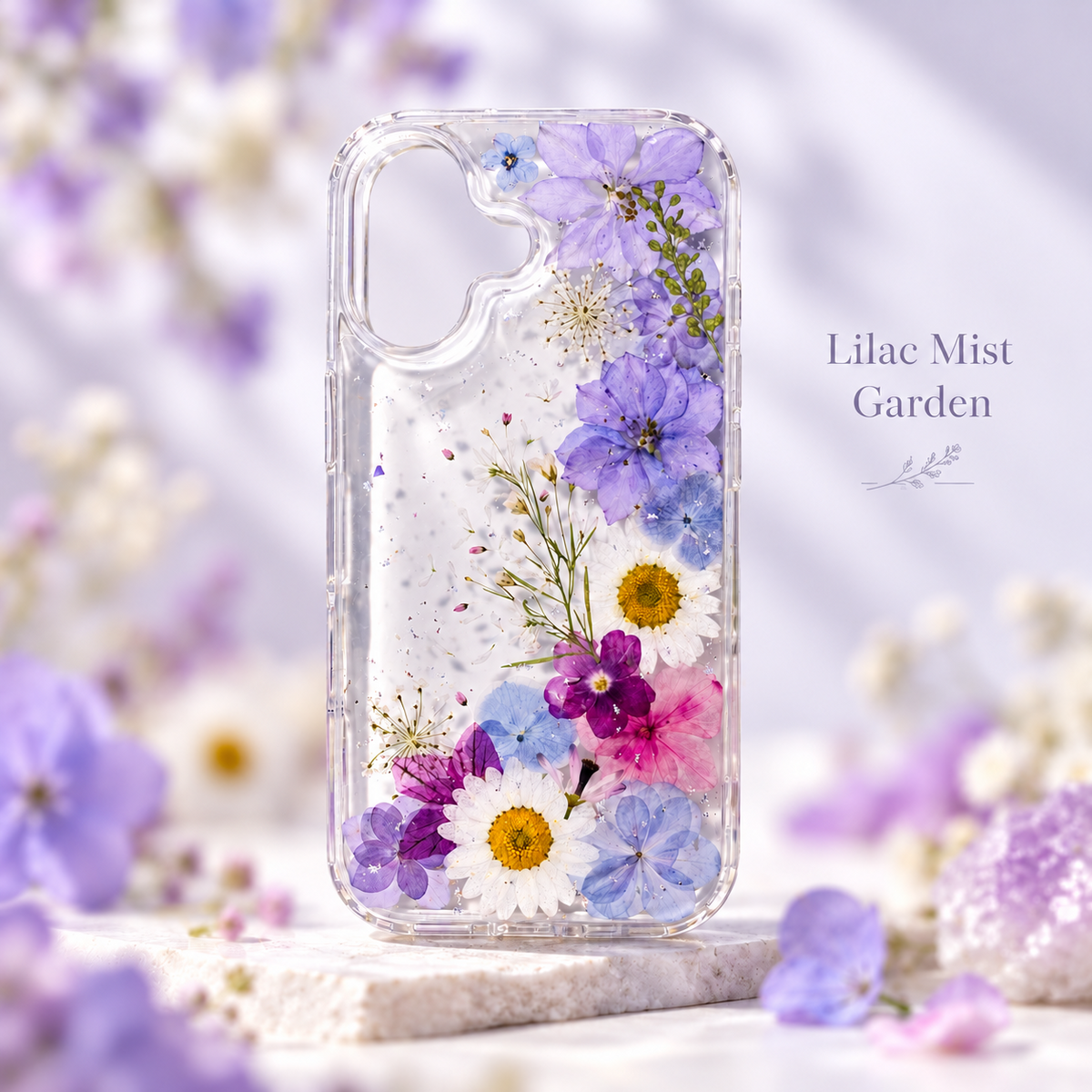Lilac Mist Garden clear floral phone case