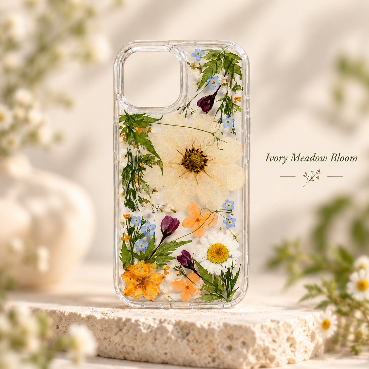 Ivory Meadow Bloom clear floral phone case