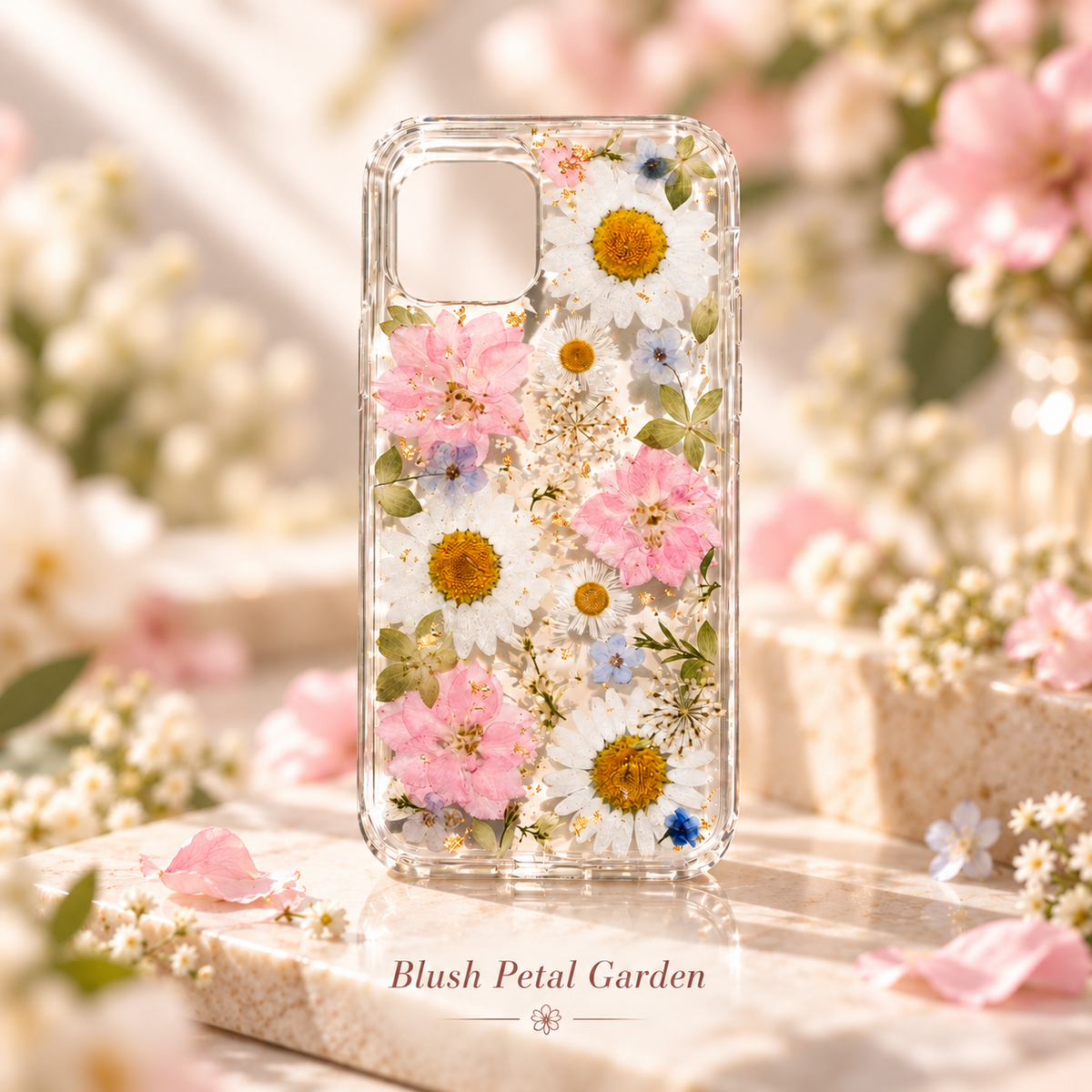 Blush petal garden floral phone case lifestyle mockup