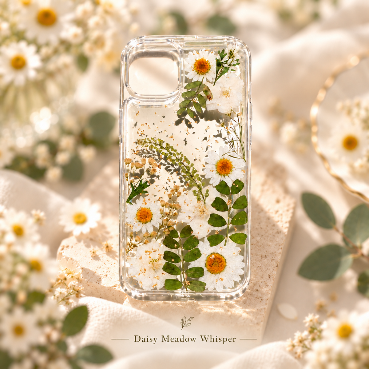 Daisy meadow floral clear phone case lifestyle mockup