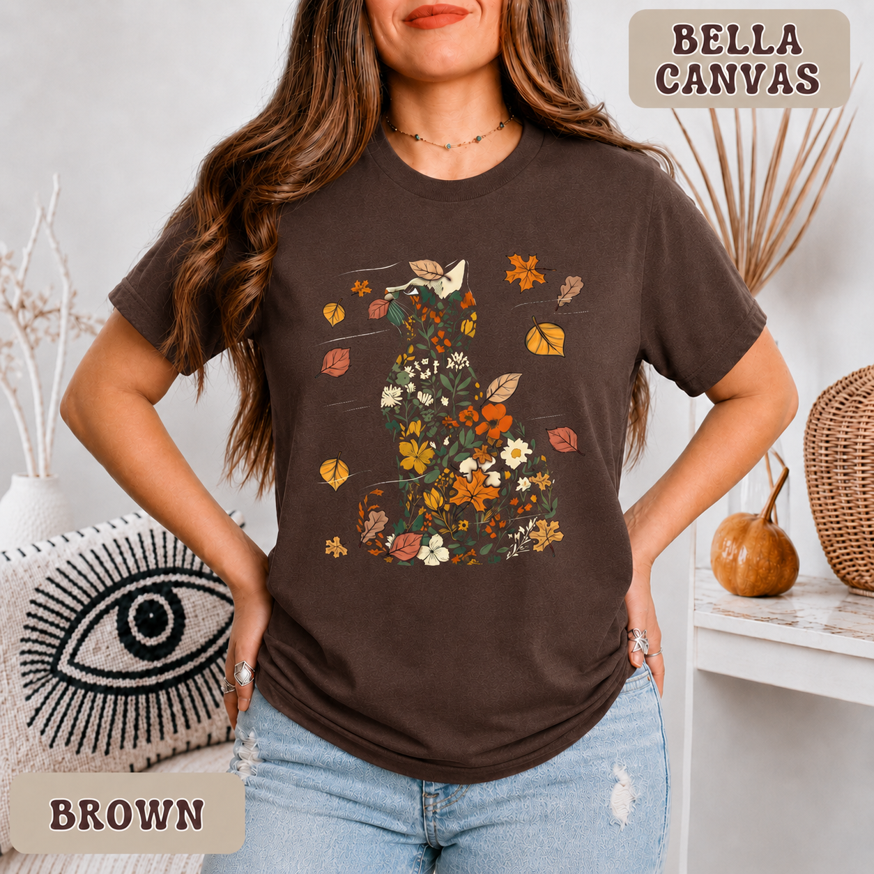 Autumn Cat Botanical Tee - Bella Canvas 3001 Premium Unisex