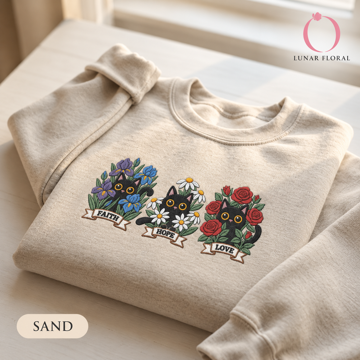 Faith Hope Love Cats Sweatshirt | Embroidered Crewneck