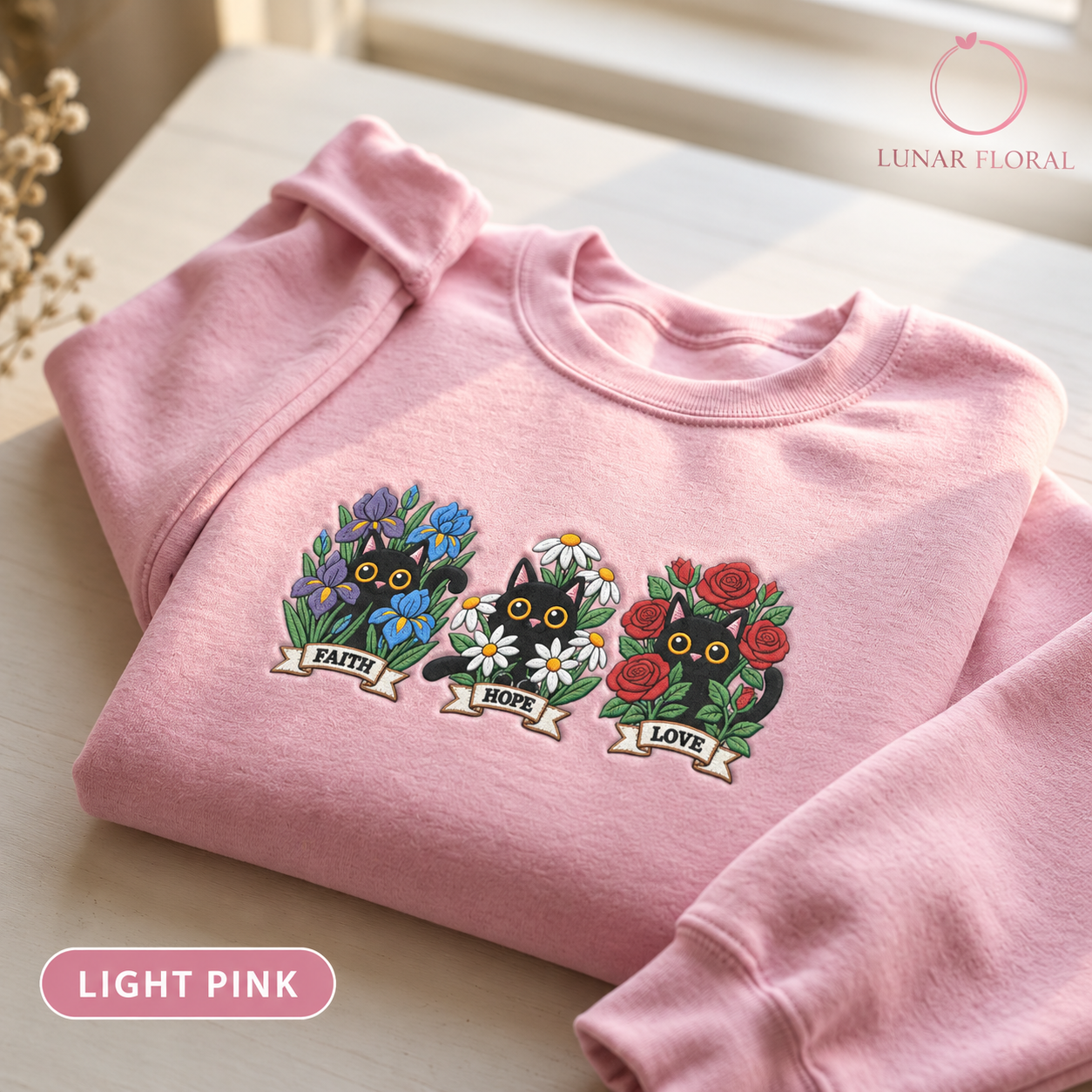 Faith Hope Love Cats Sweatshirt | Embroidered Crewneck
