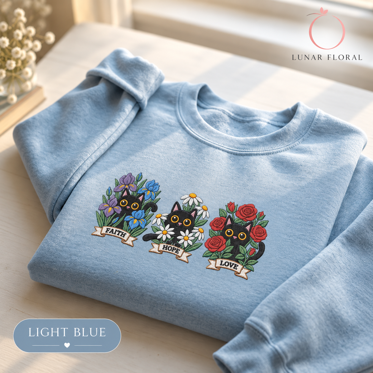 Faith Hope Love Cats Sweatshirt | Embroidered Crewneck