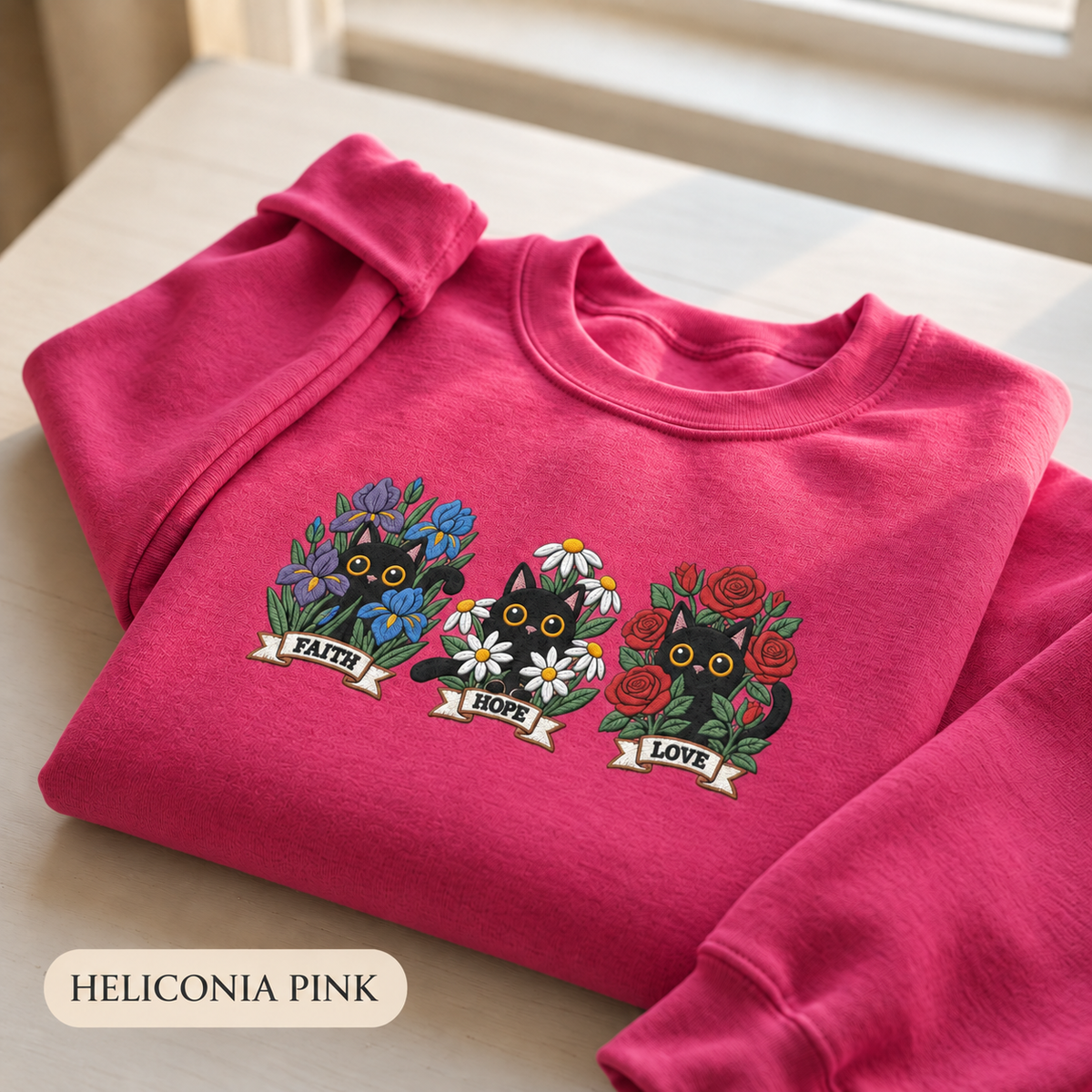 Faith Hope Love Cats Sweatshirt | Embroidered Crewneck