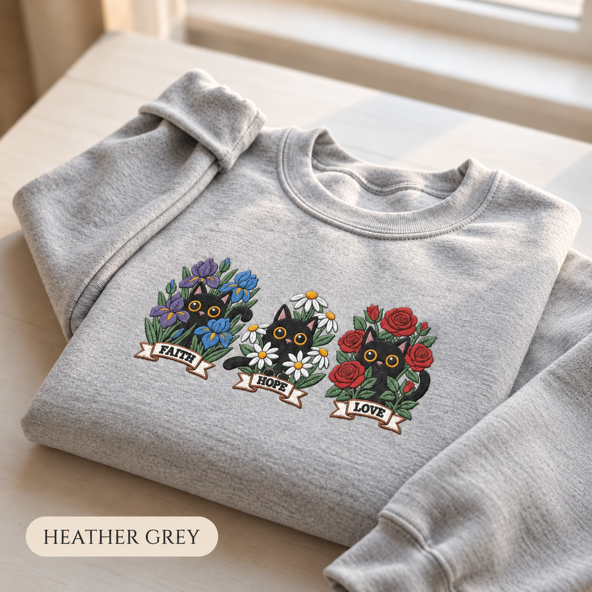 Faith Hope Love Cats Sweatshirt | Embroidered Crewneck