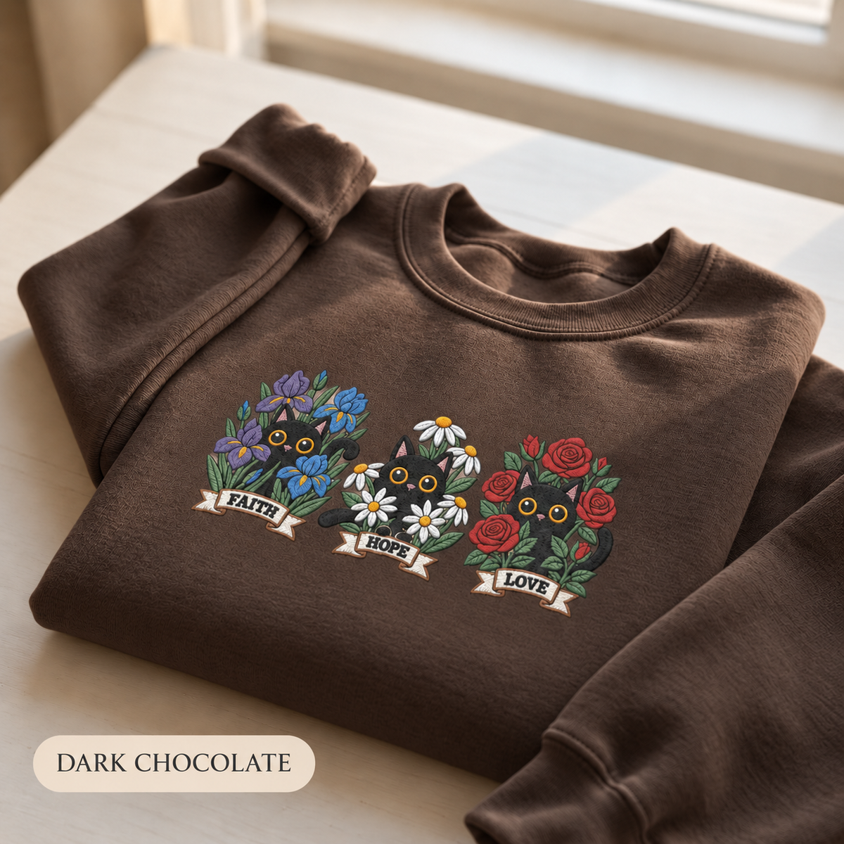 Faith Hope Love Cats Sweatshirt | Embroidered Crewneck