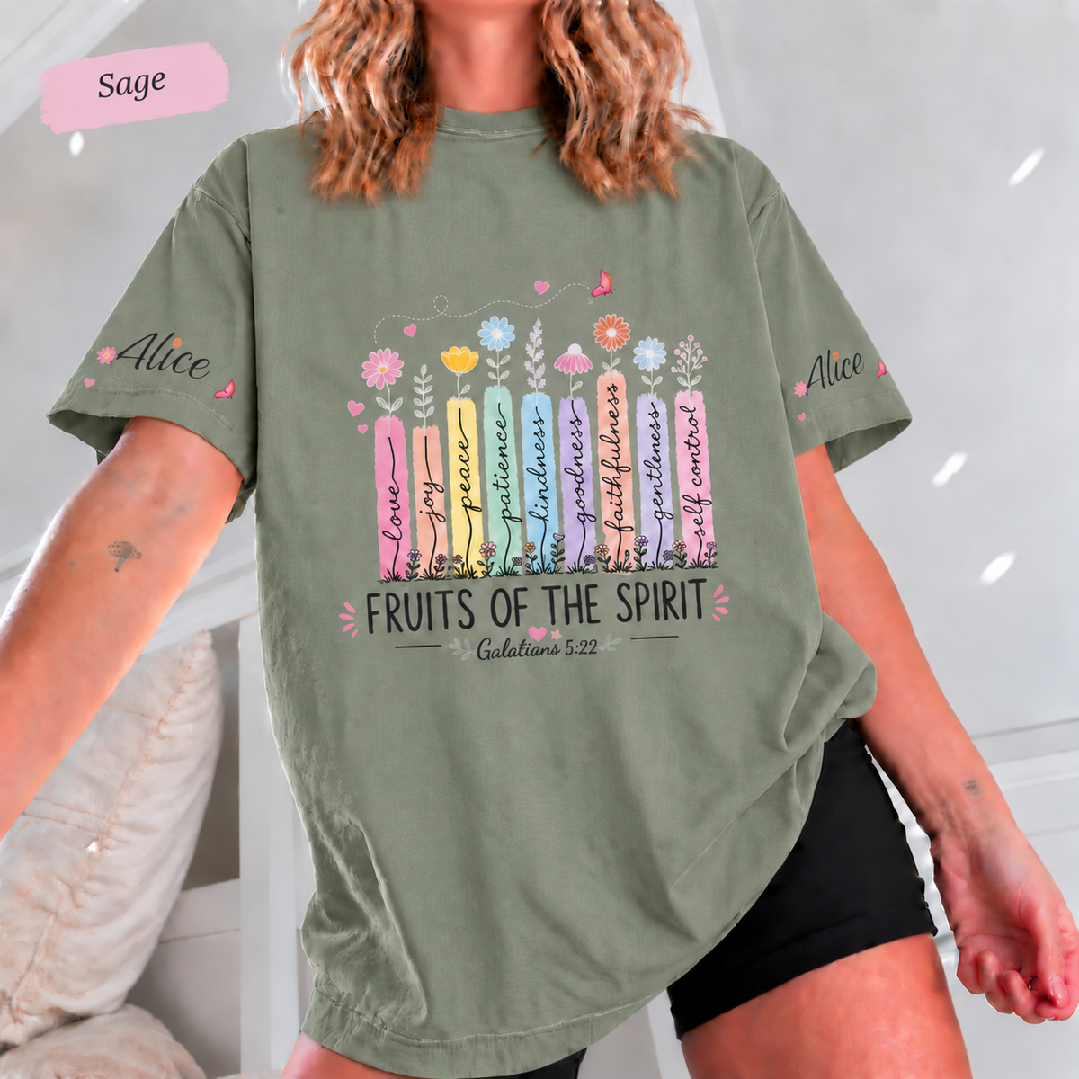 Fruits of the Spirit Tee | Custom Name Sleeve | Comfort Colors 1717
