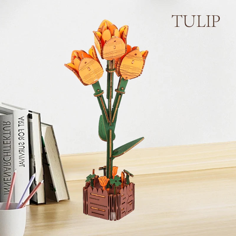3D Woodcraft Hand-Held Flower Set Vase – DIY Puzzle Craft Kit, Home Decor Gift