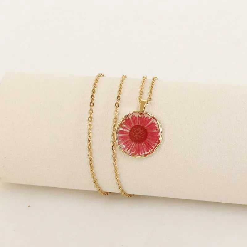 Pressed Flower Resin Necklace | Handmade Real Dried Flower Pendant | Gold Plated Botanical Jewelry