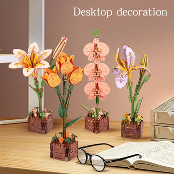 3D Woodcraft Hand-Held Flower Set Vase – DIY Puzzle Craft Kit, Home Decor Gift