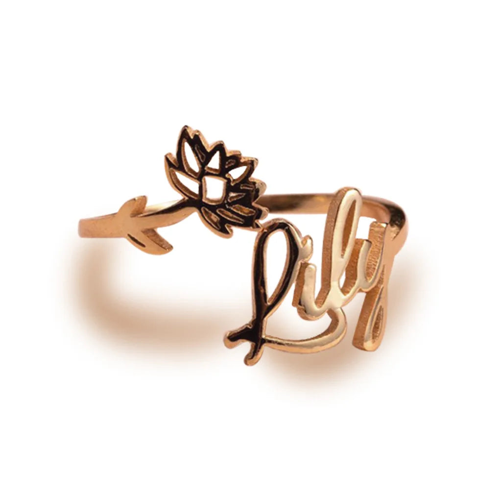 Personalized Flower Birth Month Name Ring
