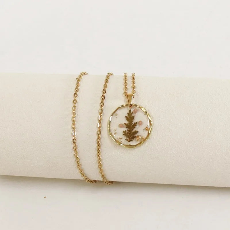 Pressed Flower Resin Necklace | Handmade Real Dried Flower Pendant | Gold Plated Botanical Jewelry