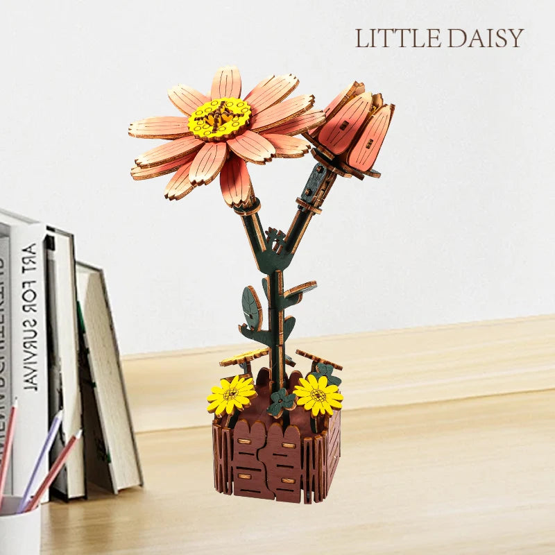 3D Woodcraft Hand-Held Flower Set Vase – DIY Puzzle Craft Kit, Home Decor Gift