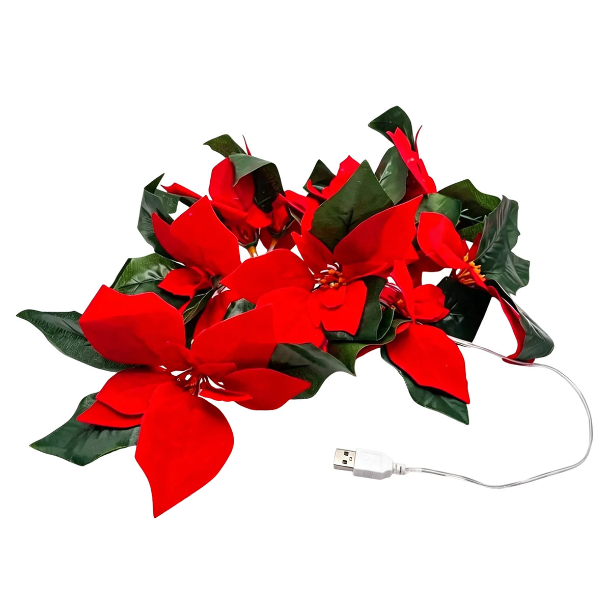 Christmas Poinsettia Garland with LED Lights – 2m/3m - USB Powered Lighted Garland for Mantel, Fireplace, Staircase, Door Décor