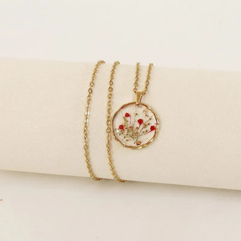 Pressed Flower Resin Necklace | Handmade Real Dried Flower Pendant | Gold Plated Botanical Jewelry