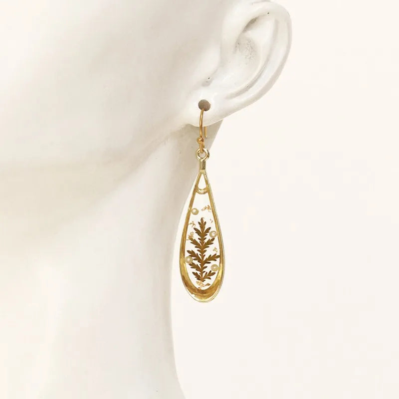 Real Pressed Flower Drop Earrings | Handmade Dried Flower Resin Teardrop Earrings | Gold Plated Botanical Jewelry