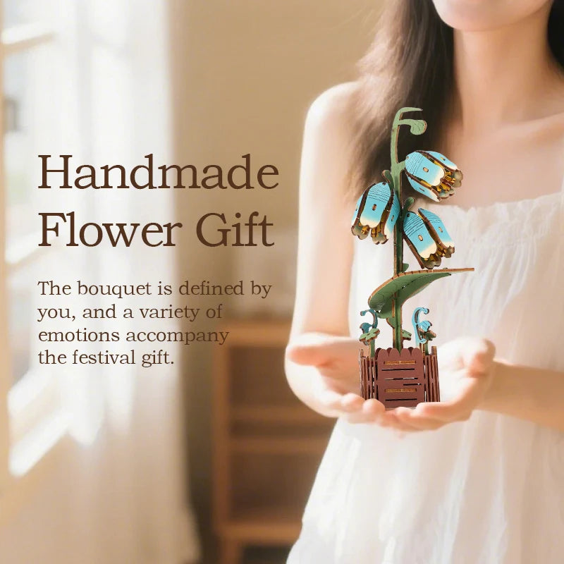 3D Woodcraft Hand-Held Flower Set Vase – DIY Puzzle Craft Kit, Home Decor Gift