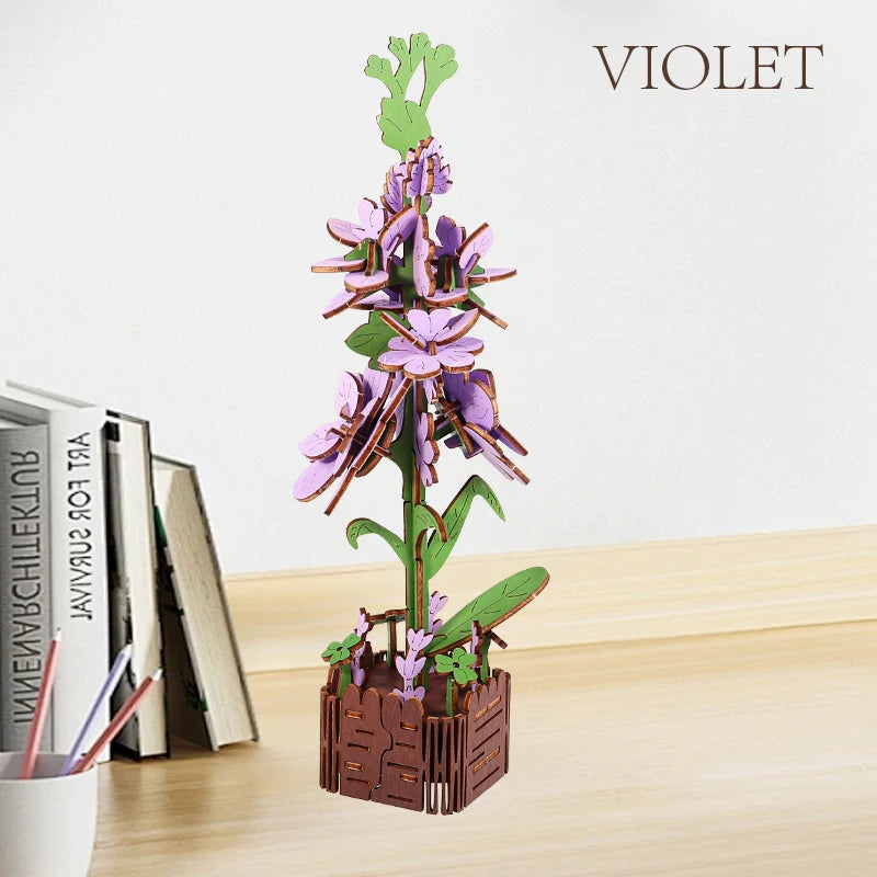 3D Woodcraft Hand-Held Flower Set Vase – DIY Puzzle Craft Kit, Home Decor Gift
