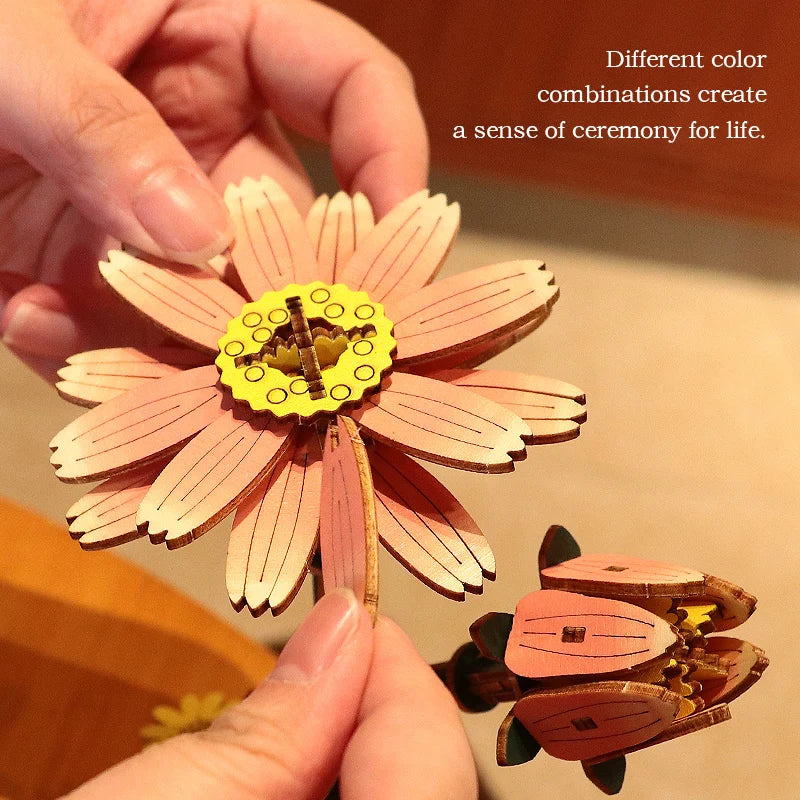 3D Woodcraft Hand-Held Flower Set Vase – DIY Puzzle Craft Kit, Home Decor Gift