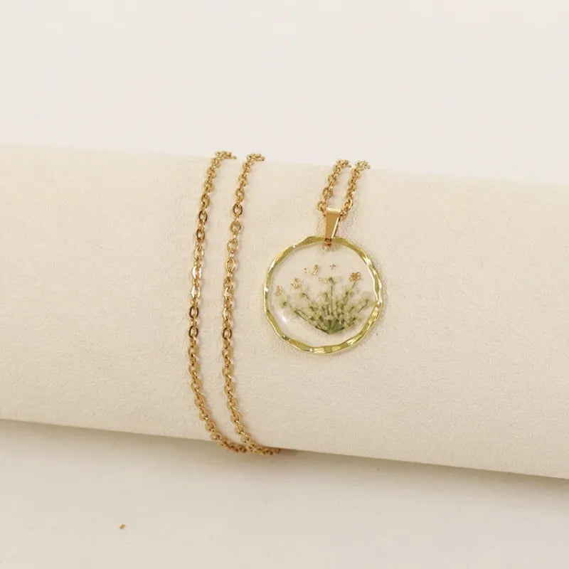 Pressed Flower Resin Necklace | Handmade Real Dried Flower Pendant | Gold Plated Botanical Jewelry