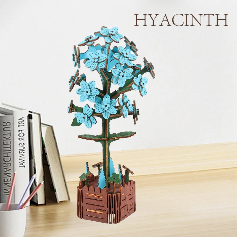 3D Woodcraft Hand-Held Flower Set Vase – DIY Puzzle Craft Kit, Home Decor Gift