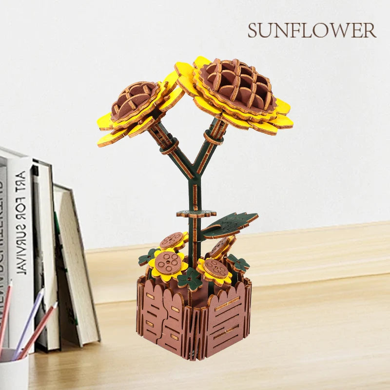 3D Woodcraft Hand-Held Flower Set Vase – DIY Puzzle Craft Kit, Home Decor Gift