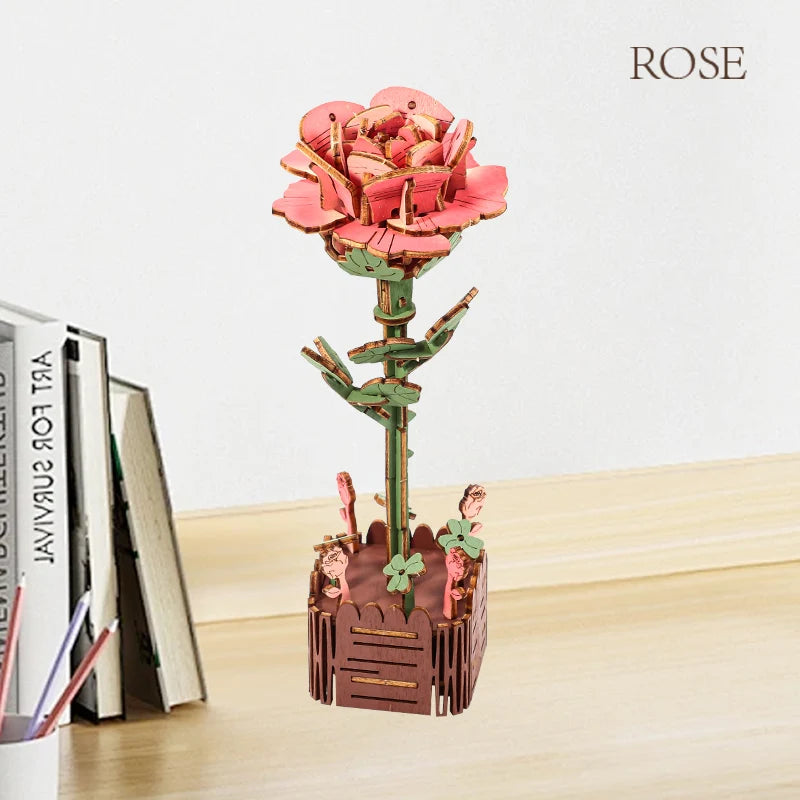 3D Woodcraft Hand-Held Flower Set Vase – DIY Puzzle Craft Kit, Home Decor Gift