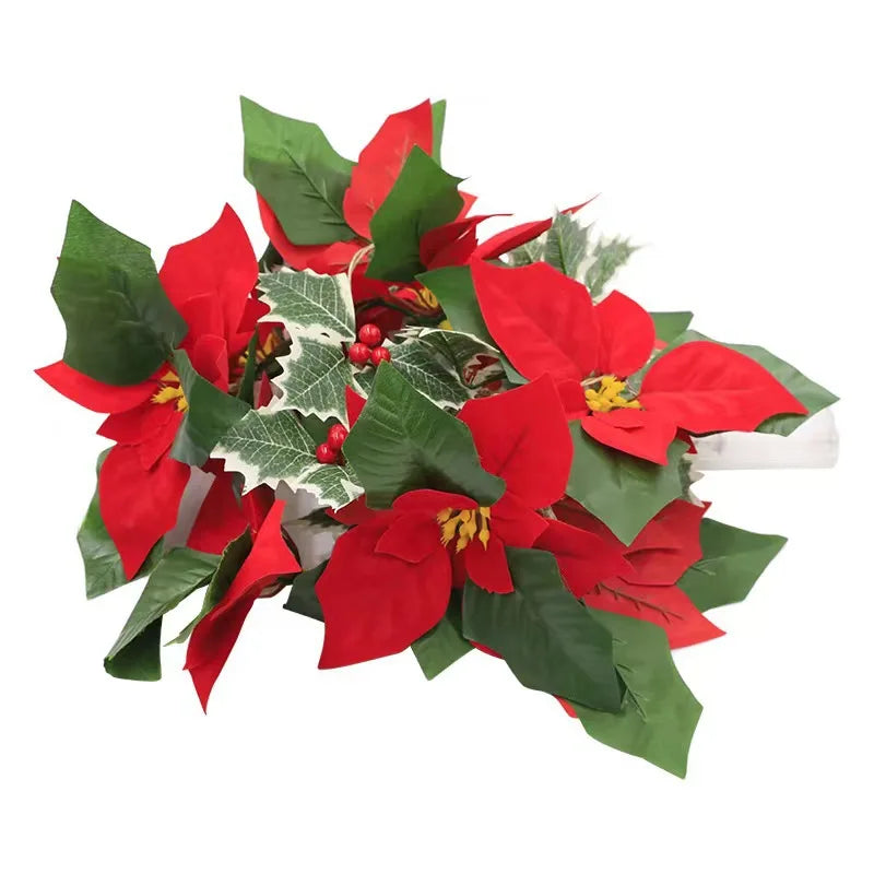 Christmas Poinsettia Garland with LED Lights – 2m/3m - USB Powered Lighted Garland for Mantel, Fireplace, Staircase, Door Décor