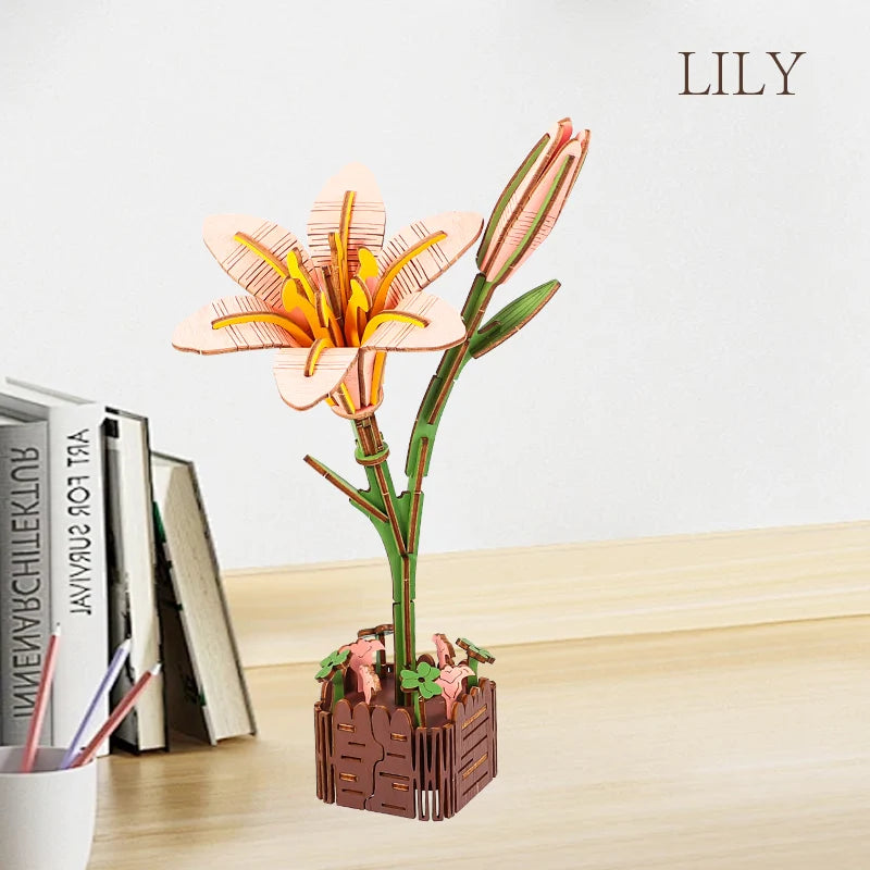 3D Woodcraft Hand-Held Flower Set Vase – DIY Puzzle Craft Kit, Home Decor Gift