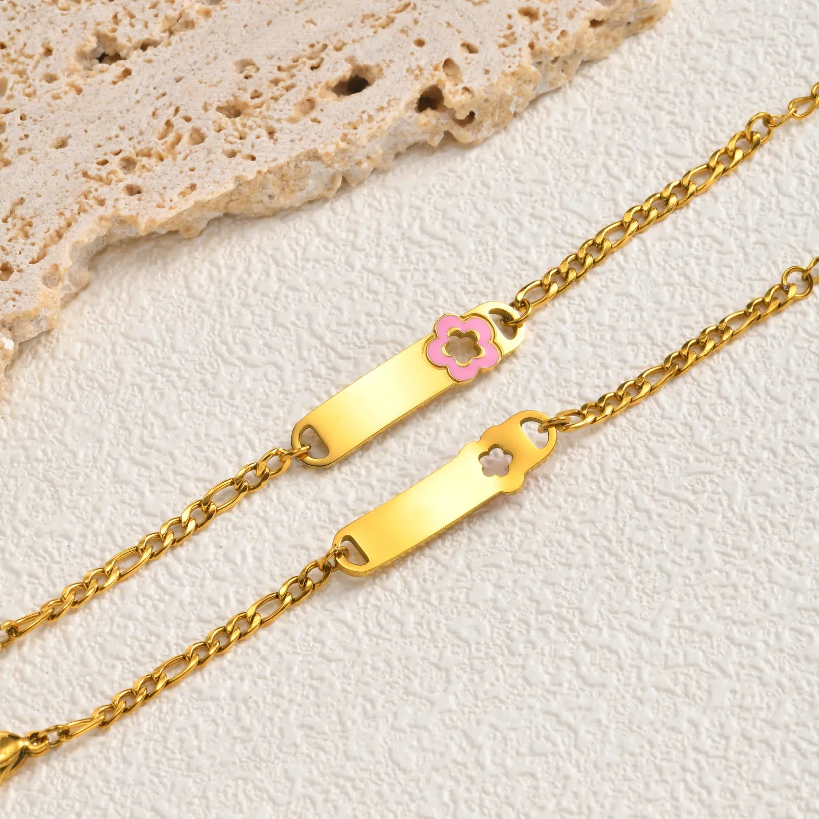 Personalized Baby Name Bracelet | 18K Gold Plated Flower ID Bar Bracelet for Kids | Waterproof Tarnish-Free Gift