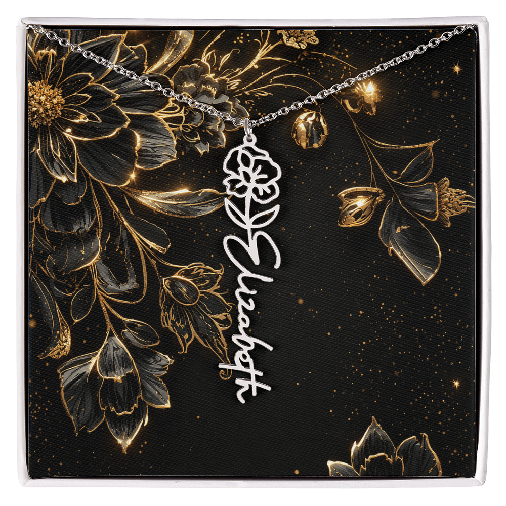 Flower Birth Month Necklace - Custom Name (Free Box)